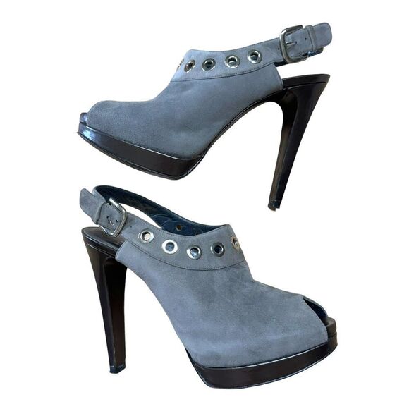 Stuart Weitzman Portside Gray Suede Grommet Platform Slingback Stiletto Sz 7 M - Picture 7 of 11